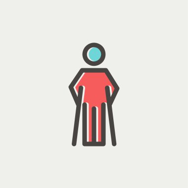 Yaralı adam koltuk değneği ince çizgi simgesiyle