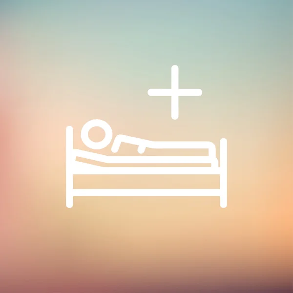 Cama médica con icono de línea delgada paciente — Vector de stock