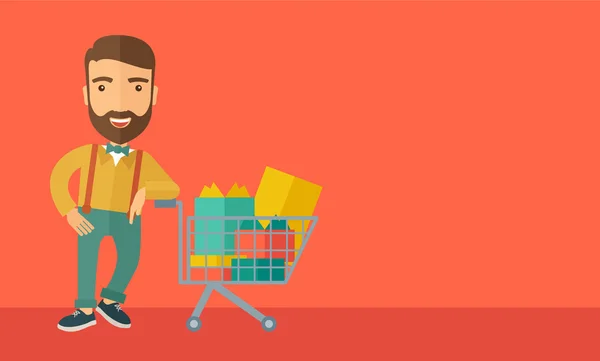 Man with shopping cart — Stock Vector