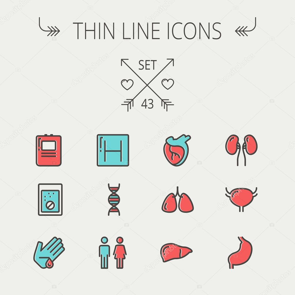 Medicine thin line icon set