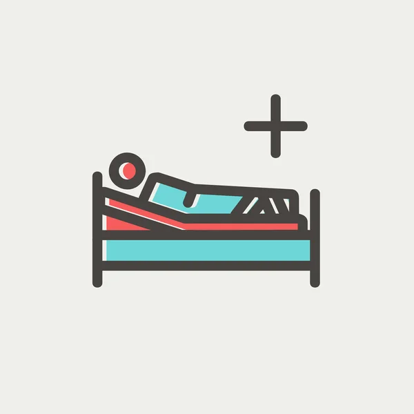 Paciente está deitado na cama médica ícone linha fina — Vetor de Stock