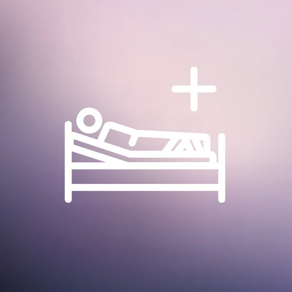 Pasien berbaring di tempat tidur ikon tipis - Stok Vektor