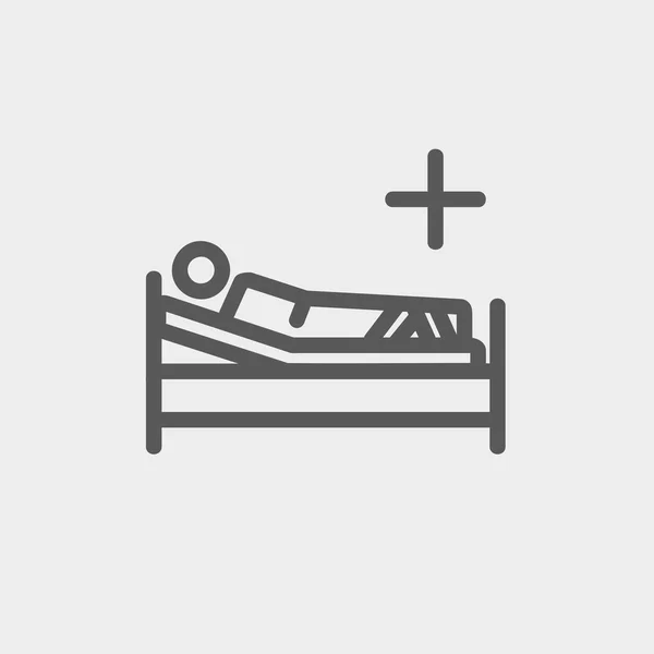 El paciente está acostado en la cama médica icono de línea delgada — Vector de stock