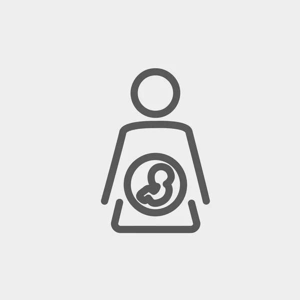 Bébé fœtus dans l'utérus mère mince icône de ligne — Image vectorielle