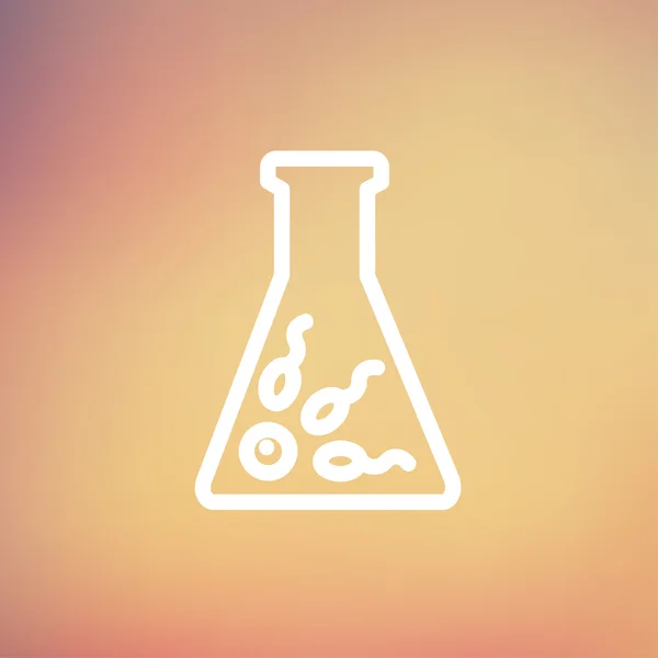 Botella química con virus bacteria línea delgada icono — Vector de stock