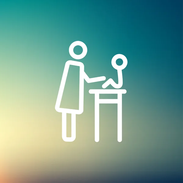 Mother taking care of her baby sitting on high chair thin line icon — Stock Vector