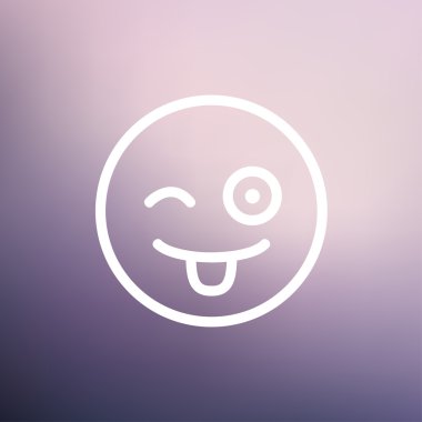 Mutlu kırpışan ifade çıkıntılı dil ince çizgi simgesiyle