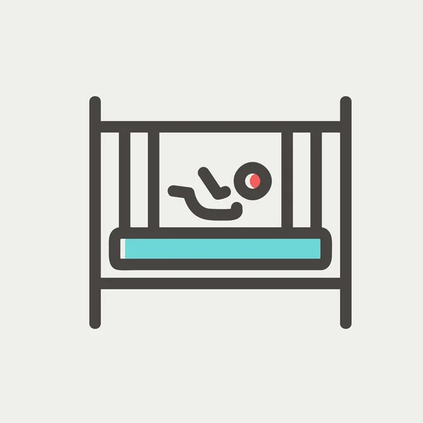Baby inside the crib thin line icon — Stock Vector