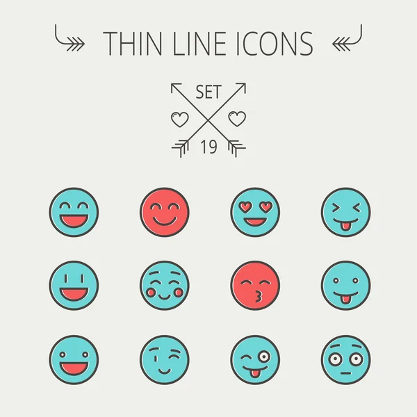 Ensemble d'icônes de ligne mince Emoji — Image vectorielle