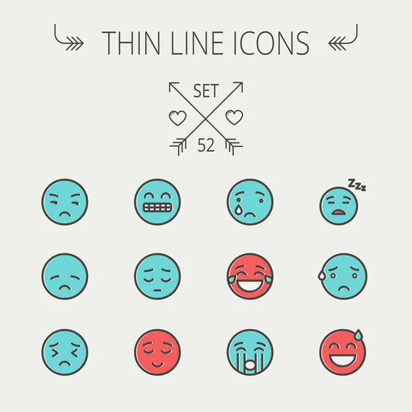 Emoji Thin Line Icon Set — Stockvektor