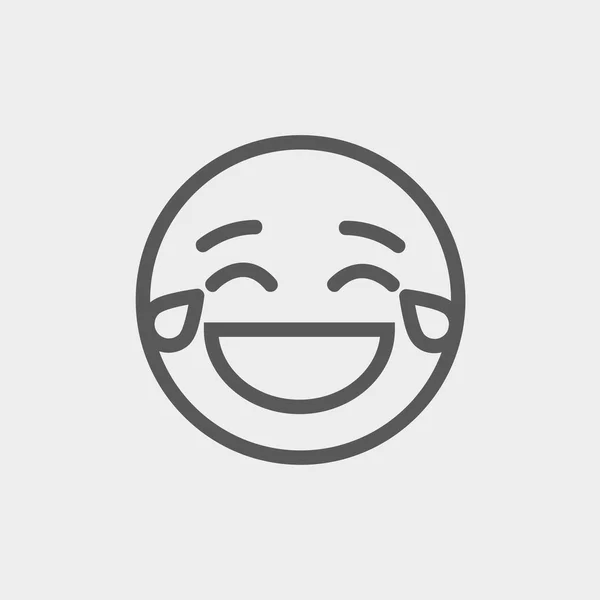 Emoticono sonriente con lágrimas de alegría icono de línea delgada — Vector de stock