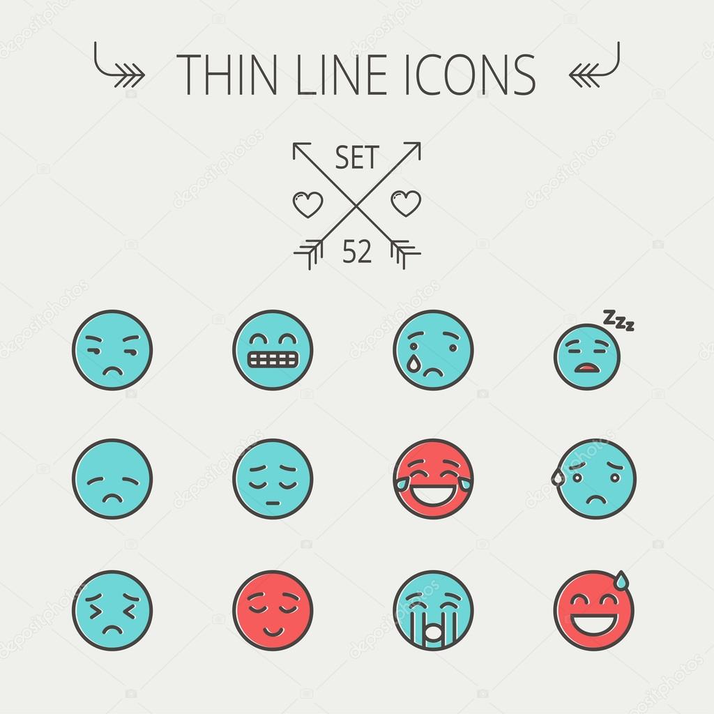 Emoji thin line icon set for web and mobile. Set include-sad, crying, tired, unhappy, exhausted, sleeping, sweating icons. Modern minimalistic flat design. Vector icon with dark grey outline and
