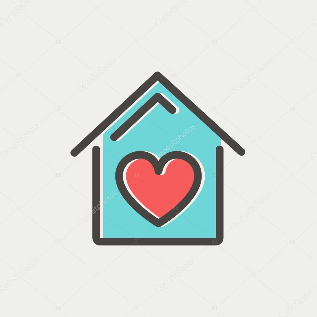 Contoured house icon thin line for web and mobile, modern minimalistic flat design. Vector icon with dark grey outline and offset colour on light grey background
