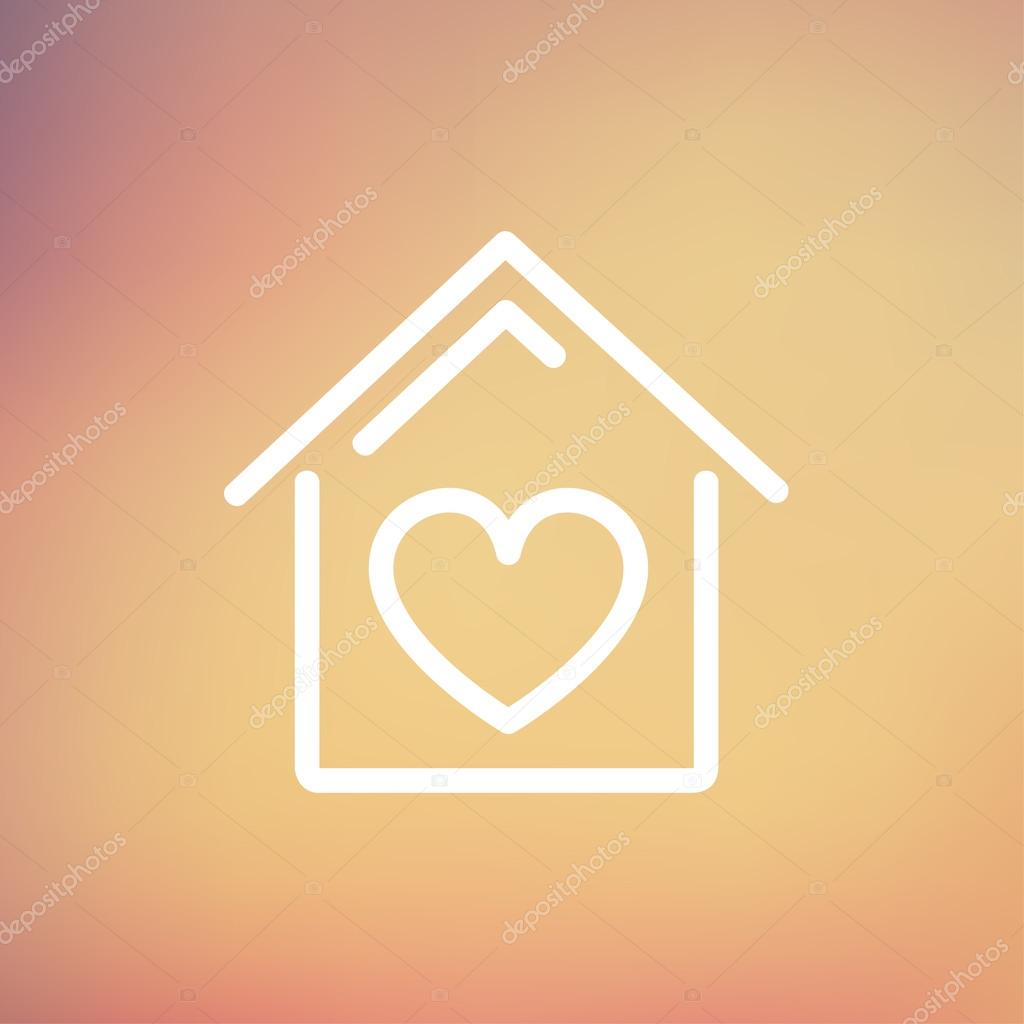 Contoured house icon thin line for web and mobile, modern minimalistic flat design. Vector white icon on gradient mesh background