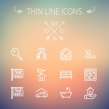 Emlak ince çizgi Icon set