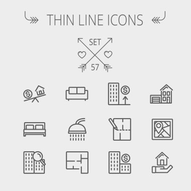Emlak ince çizgi Icon set