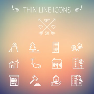 Emlak ince çizgi Icon set