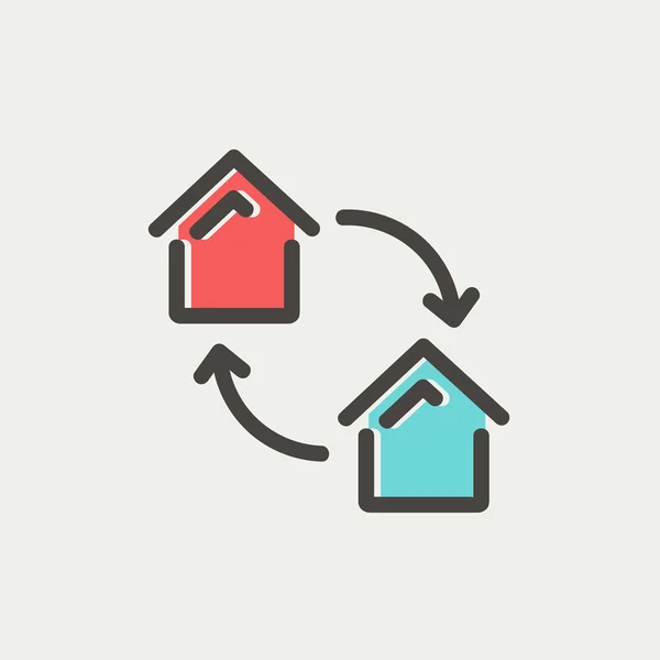 Twee huizen beetje dunne lijn pictogram — Stockvector