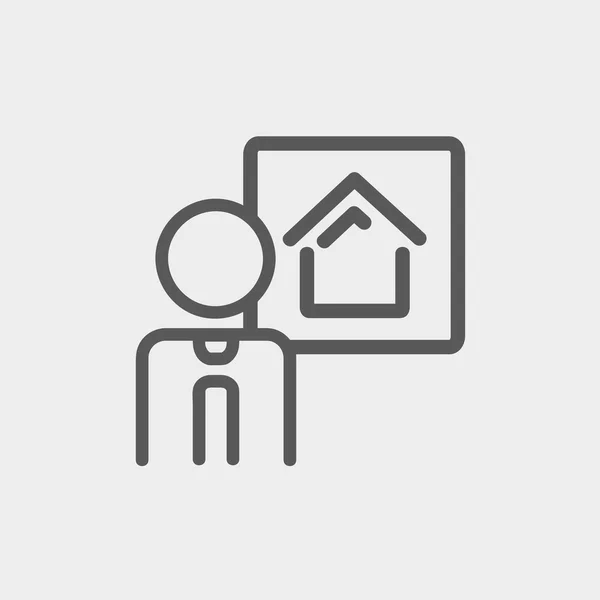 Agente imobiliário fala ícone de linha fina —  Vetores de Stock