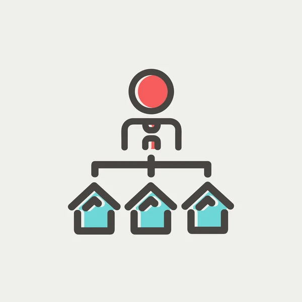 Agent with three houses for sale thin line icon — Stock Vector