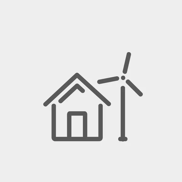 風車細い線アイコンの家 — ストックベクタ