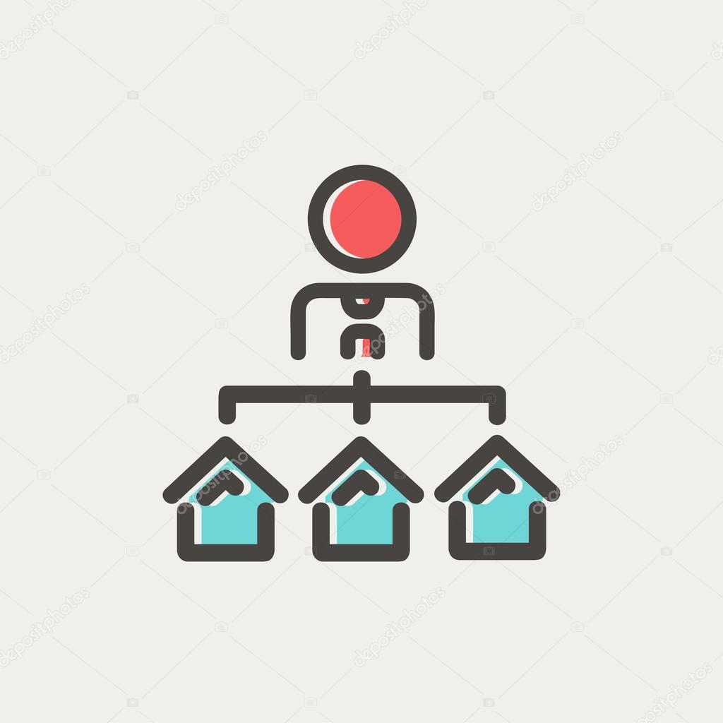 Agent with three houses for sale thin line icon