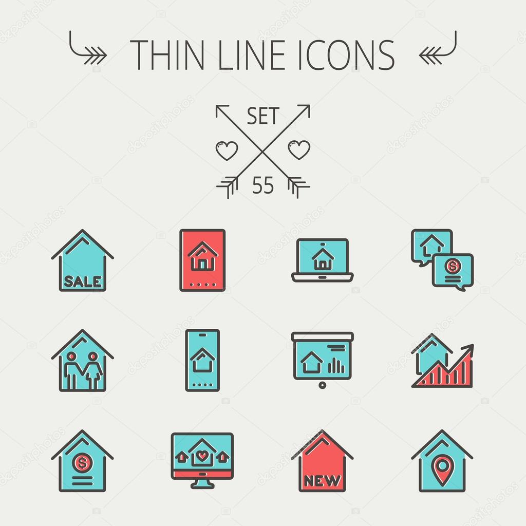 Real Estate thin line icon set