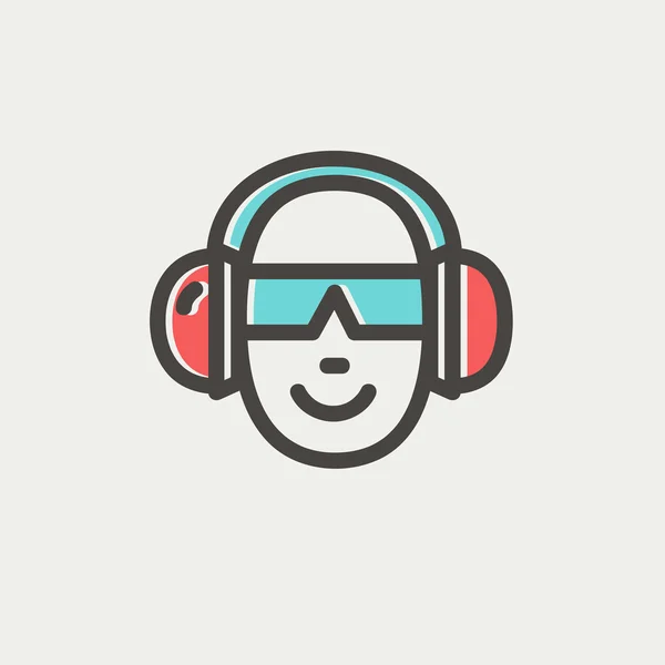 Head with headphone and sunglasses thin line icon — Stock Vector