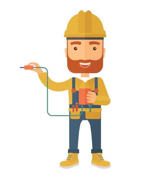 Elektrikář, drží zástrčku kabelu — Stockový vektor