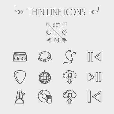 Müzik ve eğlence ince çizgi Icon set