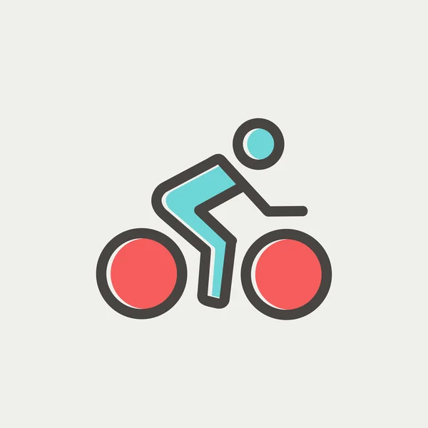 Bicicleta deportiva y rider icono de línea delgada — Vector de stock