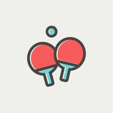 İki Masa Tenisi raketi topu ince çizgi simgesiyle