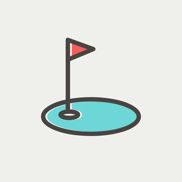 Bandera de golf en el agujero icono de línea delgada — Vector de stock