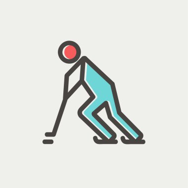 Hokey oyuncuları puck ince çizgi simgesi itmek