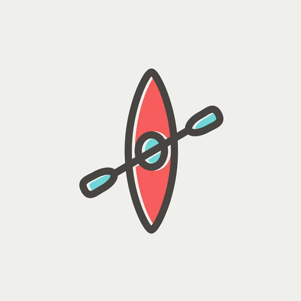 Kayak avec icône de ligne mince de pagaie — Image vectorielle
