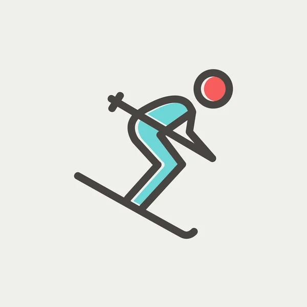 Icône ligne mince ski alpin — Image vectorielle