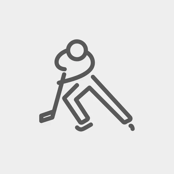 Jugador de hockey en movimiento icono de línea delgada — Vector de stock