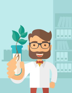 Kimyager tüp ve eko yaprakları ile.