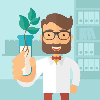 Kimyager tüp ve eko yaprakları ile.