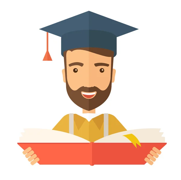 Hombre de pie con gorra de graduación . — Vector de stock