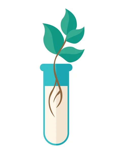 Tubo de ensayo químico con planta verde — Vector de stock