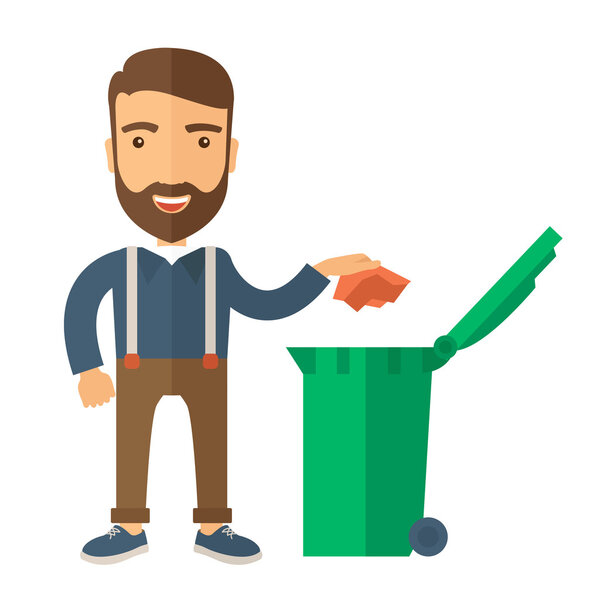 Man throwing paper in a garbage bin