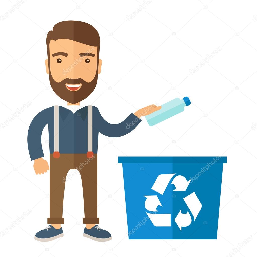 Man throwing plastic container into recycle can