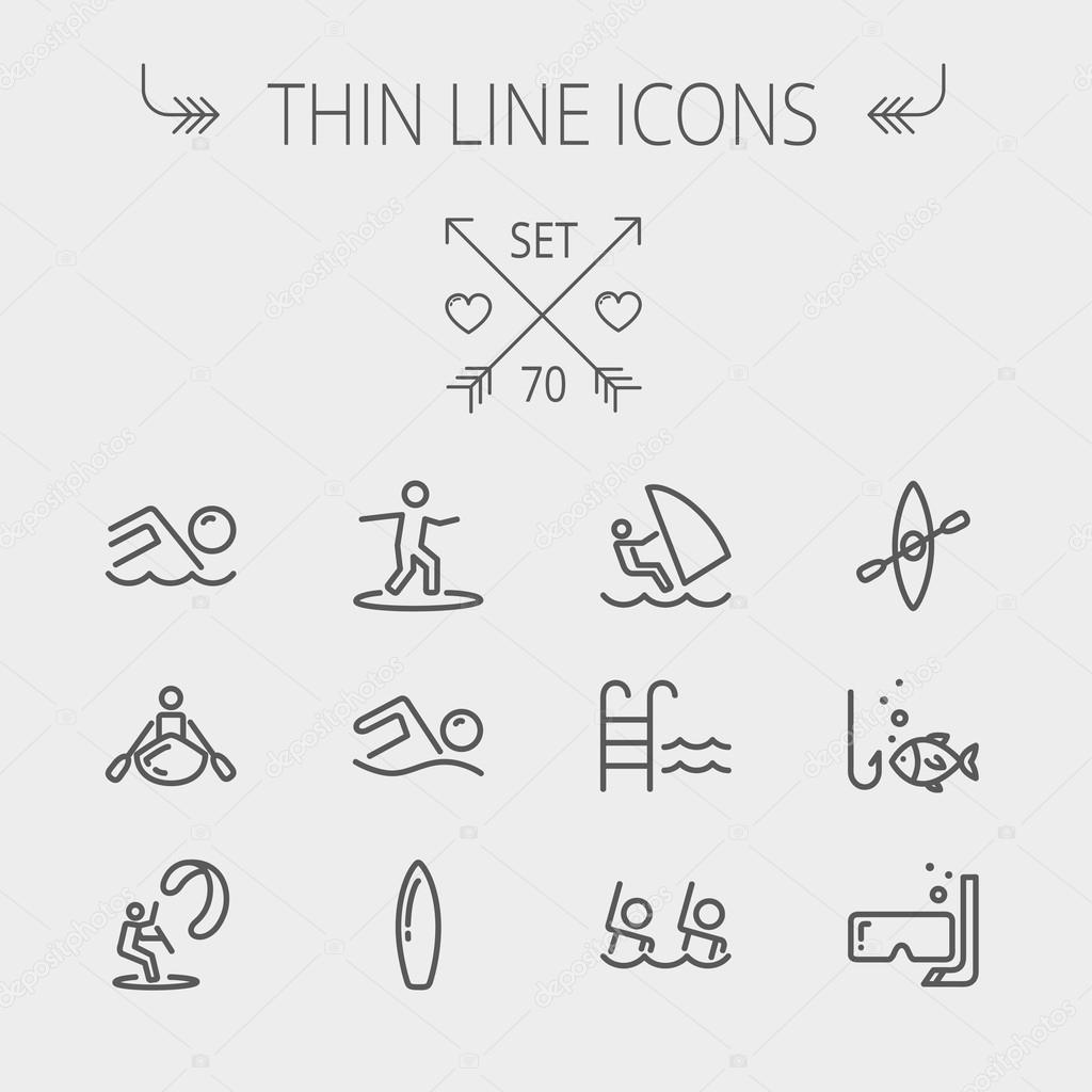 Sports thin line icon set