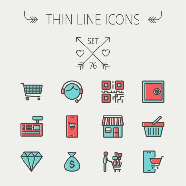 İnce çizgi Icon set alışveriş iş