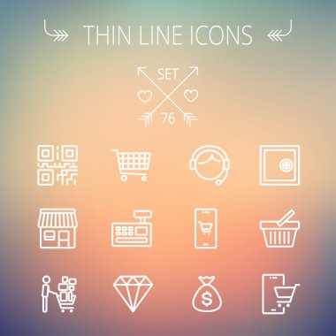 İnce çizgi Icon set alışveriş iş