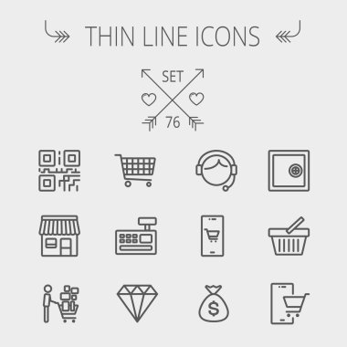 İnce çizgi Icon set alışveriş iş