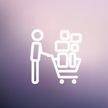 Shopping cart full of shopping bags thin line icon