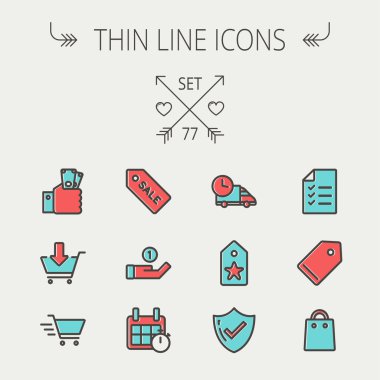 İnce çizgi Icon set alışveriş iş