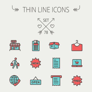 İnce çizgi Icon set alışveriş iş